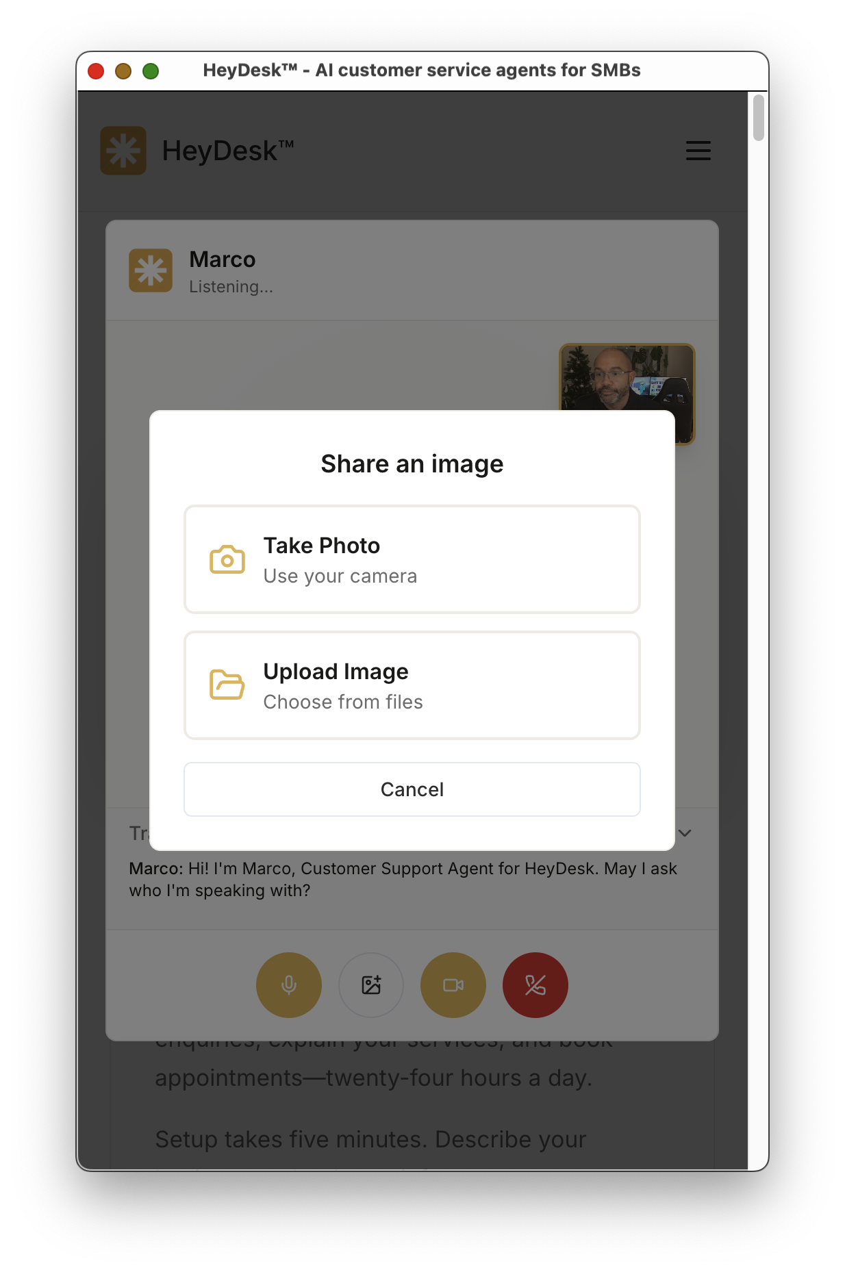 Customer uploading image to agent